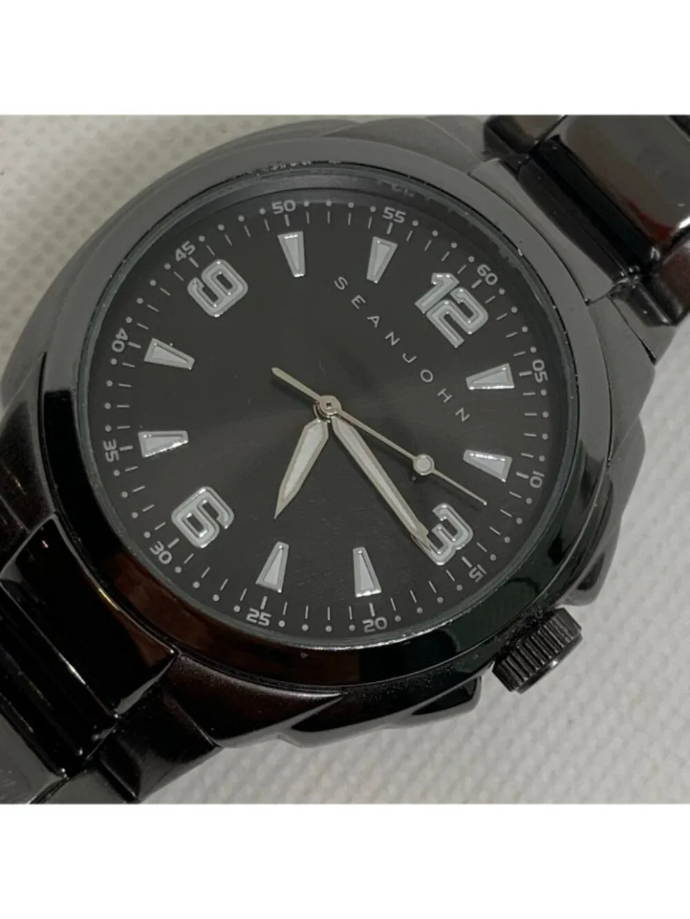 Sean John Black Dial Gunmetal Link Stainless Steel Band men Watch 41mm running